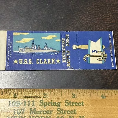 Vintage Early Matchbook Cover US Navy USS Clark • $4.99