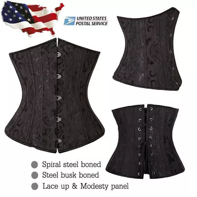 Black 24 Steel Bones Underbust Corset Steampunk Body Waist Trainer Plus Size USA • $19.24