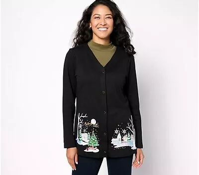 Quacker Factory A White Christmas V-Neck Cardigan BlackLarge • $29