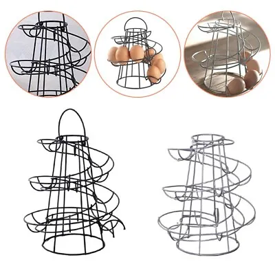 Metal Spiral Egg Stand Holder Rack Storage Basket Kitchen Decor Up To 18 Eggs • £11.15