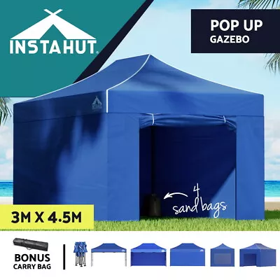 Instahut Gazebo Pop Up Marquee 3x4.5 Folding Tent Wedding Gazebos Camping Blue • $189.95