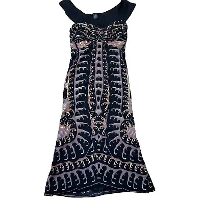 Vivienne Tam Dress Water Dragon Nylon Black Purple Bodycon Fitted Size 1 • $269.10