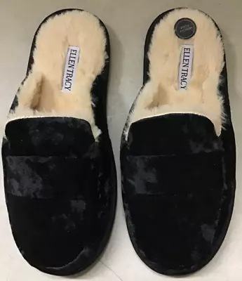 Women's Ellen Tracy NIB Memory Foam Black Slip On Mules Slippers 7/8 New • $14.49