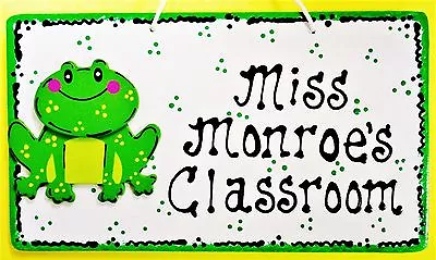 Personalize TEACHER FROG SIGN Name Plaque School Classroom Aide Door Wall Hanger • $12.55