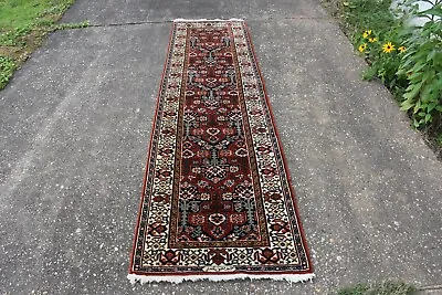 Handmade Rug Runner Caucasian Design Wool Pile 2.6x9.4 # ROM29 • £336.59