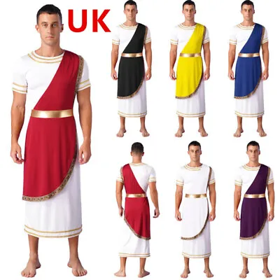 UK Men's Halloween Ancient Greek Costumes Short Sleeves Roman Robe For Role Play • £6.95