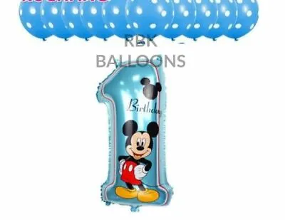 30  Large Blue Pink Mickey Minnie Mouse Number 1 Foil Balloon 1st Birthday Party • £1.99