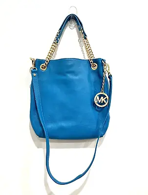 MICHAEL KORS Jet Set Gold Chain Shoulder Tote Summer Blue Shoulder Bag • $60
