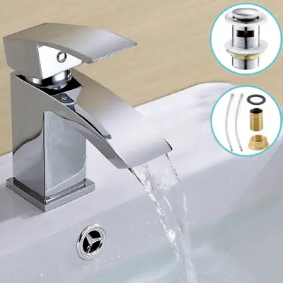 £20.50 • Buy Waterfall Bathroom Sink Counter Tap Basin Sink Mixer Chrome Mono Faucet + Waste