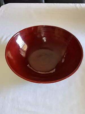 Home Decor Burgundy Red Swirl Bamboo Wood Decorative Fruit Centerpiece Bowl • $9.99