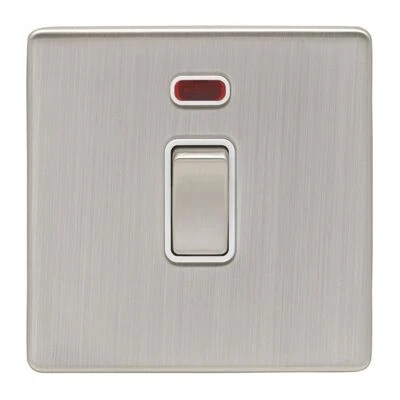 20A 1 Gang DP Switch With Neon Screwless Satin Nickel Eurolite ECSN20ADPSWN SNW • £2.99
