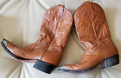 Vintage MEN MONTANA Cowboy Western Pointed Toe Brown Boots With Metal Tips  Sz 9 • $69.99