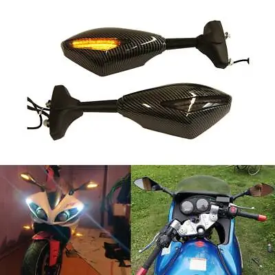 For Yamaha YZF R1 R3 R6 R6S FZ1 FAZER Motorcycle LED Turn Signals Mirrors Carbon • $39.60