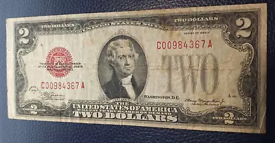 1928 D $2 United States Note - Red Seal - Legal Tender Note Two Dollar Bank Bill • $15.99