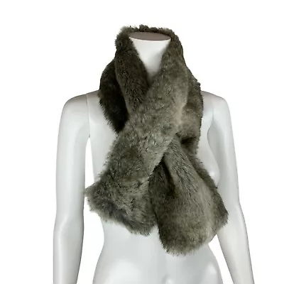 Vintage 1990s Fur Scarf Charcoal Gray White Faux Fur Stole • $48