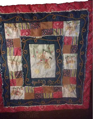 Vtg Handmade Baby Crib Quilt Blanket Country Pony BEAR Primary Colors 36× 40 • $15.19