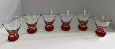 Vintage Stemless Martini Cosmopolitan Glasses Heavy Orange Base Set Of 6 • $39