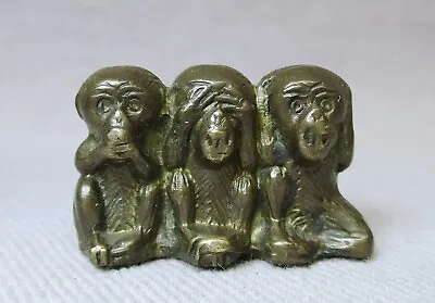Vtg Solid Brass 3 Wise Monkeys Figurine See Hear Speak No Evil Made In England • $24