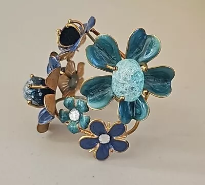 Vintage Floral Crystals 3D Enamel Cuff Bracelet Statement Piece • $69.99