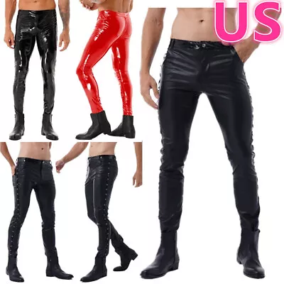 US Men's Faux Leather Pants Stage Club Long Trousers Motocycle Pants Skinny Pant • $21.10