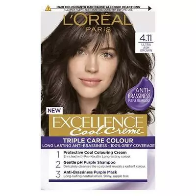 L'Oreal Excellence Cool Creme Triple Care Colour 4.11 Ultra Ash Brown (3 PACKS) • £33.55