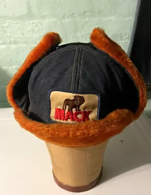 Vintage 1970's Denim And Orange Synthetic Fabric Bulldog Mack Trucker Hat • $19.99