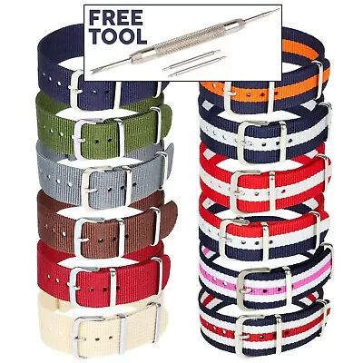 Military Canvas Watch Strap Band Army Nylon Webbing 18mm 20mm 22mm Pins Tools • £4.20