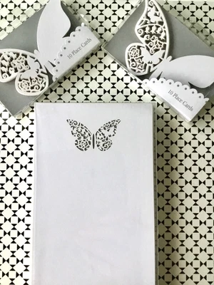 £5 • Buy 2x10 WHITE BUTTERFLY LAZER CUT PLACE CARDS AND 10 PRINTABLE INVITATIONS. NEW 