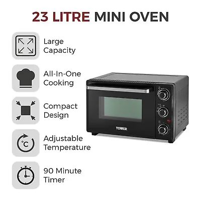Tower  Mini Oven With Adjustable Temperature Control 23 Litre T14043 Black • £79.99