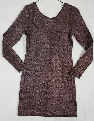 DIVIDED By H & M Women's Pink Glittery Long Sleeve Sheath BodyCon Dress Size 12 • $14.99