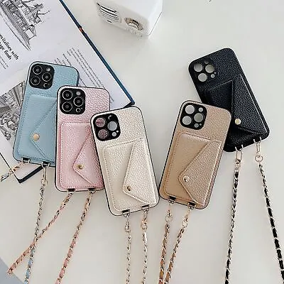 $11.99 • Buy For IPhone 14 Pro Max 12 13Pro 7 11 Card Pocket PU Leather Chain Phone Back Case