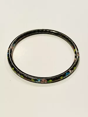 Bangle - Floral - Cloisonne - Black & Gold - Genuine Vintage - Deco - Jewelry • $10