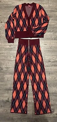 $349 • Buy Staud Knave Argyle Outfit Set Wool Pants And V-neck Top Cardigan Size Xs