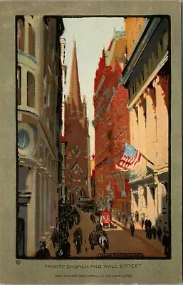 Trinity Church & Wall Street~Art Lovers New York~Artiest Signed Postcard~Elmer • $5.75