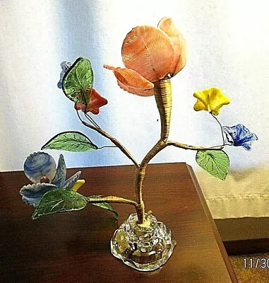 VENETIAN CZECH Lamp Glass Flowers & Leafs Antique Unique Item For Parts Art Deco • $12