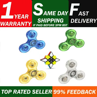 LED Light Up Fidget Spinner  Clear Fidget Toys 2 IN 1 Spinner Fast Delivery  • £7.49