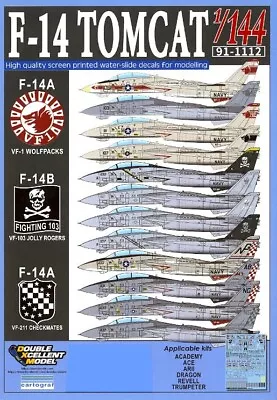 DXM Decals 1/144 GRUMMAN F-14 TOMCAT VF-1 VF-103 & VF-211 • $19.99