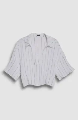 $138 Monrow Women's White Pinstripe Gauze V-Neck Button-Up Crop Top Size XL • $44.38