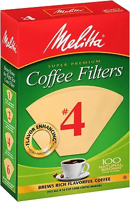Melitta Cone Coffee Filter - Natural Brown #4 (100 Pieces) (624602) • $5.30