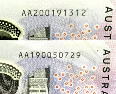 $49.90 • Buy 2019 & 2020  FIRST PREFIX Australian $5 Notes  *AA19/AA20* LOW MINTAGE PAIR