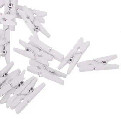 50X Mini White Wooden DIY Handmake Po Paper Peg Scrapbooking Clips. U9C2 • £2.14