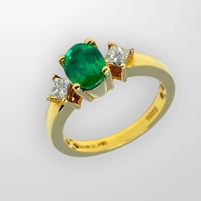 £1895 • Buy Hallmarked 18ct Yellow Gold 1ct Oval Green Emerald & Diamond Ring Size O 18k 750