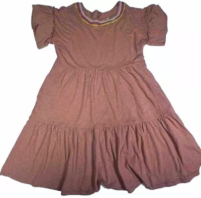 Matilda Jane Tiered Ruffle Babydoll Dress Terracotta Embroidered Size Medium • $10.99