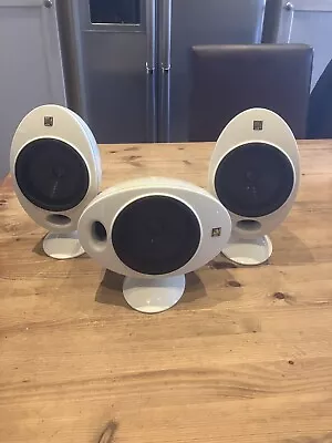 3 KEF Egg KHT Surround Sound Speakers With Stands In Old English White • £180