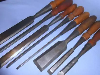 Lot Of 8 Nice Vintage Wood Socket Chisels Stanley Pexto Winsted & G.I. Mix • $76