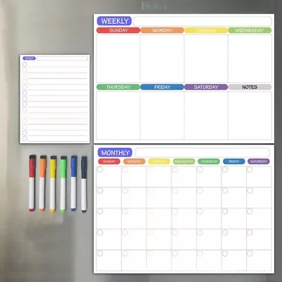 $34.59 • Buy Magnetic Fridge Whiteboard Monthly Weekly Planner Erase Calendar Board + 6 Pens