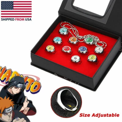 $9.58 • Buy 10X Naruto Rings Set Size Adjustable NARUTO Akatsuki Members Cosplay Ring W/Box