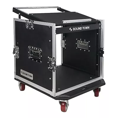 Sound Town 10U PA DJ Rack Road Case W/ 11U Slant Mixer Top Casters (STMR-10UW) • $271.99