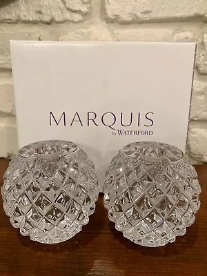 Stunning Pair Vintage Waterford Round Crystal Ball Tapered Candlestick Holders • $45.92