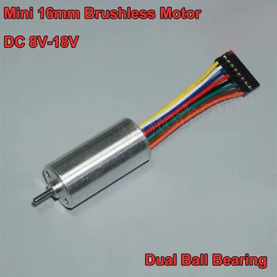 Micro 16mm Mini 3-Phase Inner Rotor Brushless Motor DC 8V-18V 9V 12V Hall Sensor • $5.99